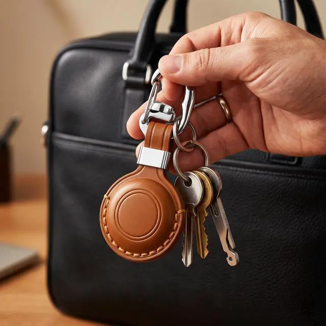 Alt view image 7 of 7 - BISONDALE Apple AirTag Tracker Protective Case Keychain, Full Grain Leather Clip - Brown