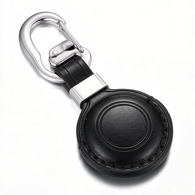 Alt view image 2 of 7 - BISONDALE Apple AirTag Tracker Protective Case Keychain, Full Grain Leather Clip - Black