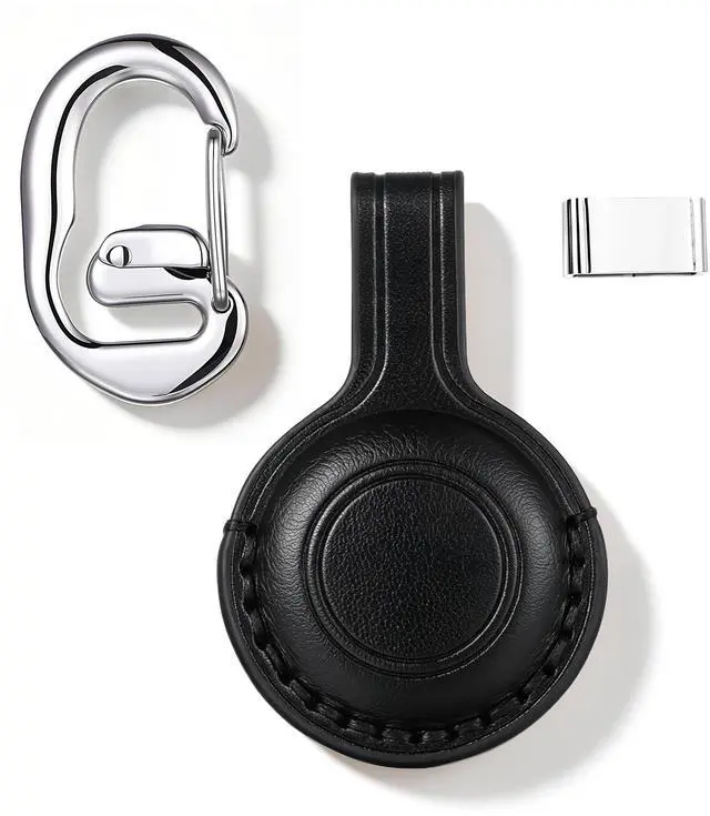 Alt view image 3 of 7 - BISONDALE Apple AirTag Tracker Protective Case Keychain, Full Grain Leather Clip - Black