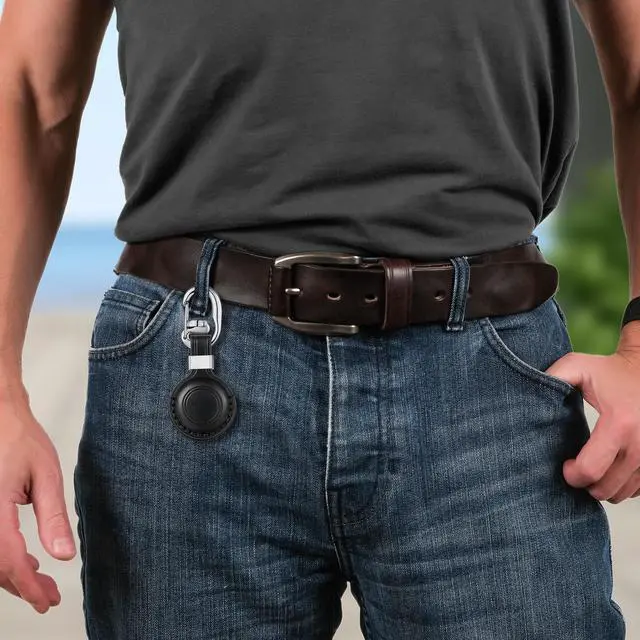 Alt view image 6 of 7 - BISONDALE Apple AirTag Tracker Protective Case Keychain, Full Grain Leather Clip - Black
