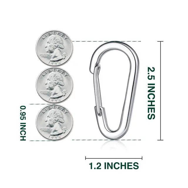 Alt view image 2 of 7 - STEEL HAWK 2.5" 304 Stainless Steel Wire Gate Carabiner Clips, Spring Snap Hooks