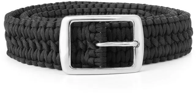 Main image of STEEL HAWK Hand-Woven 550 Paracord EDC Outdoor Survival Belt, Stainless Steel Buckle - Black
