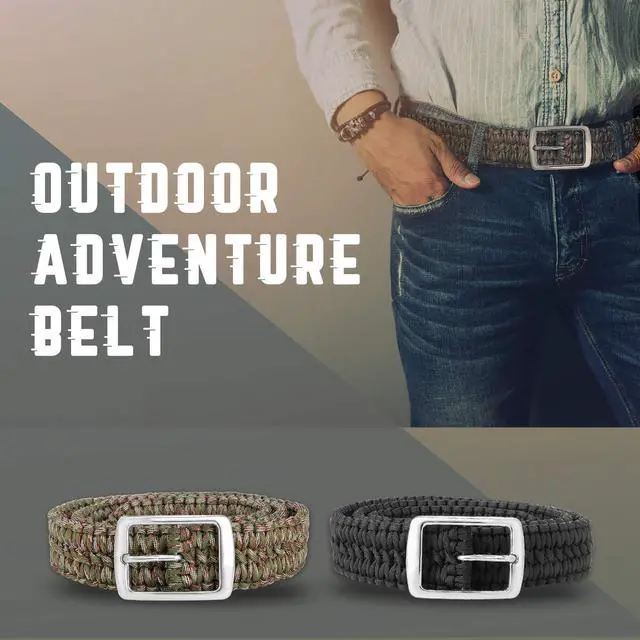 Alt view image 2 of 5 - STEEL HAWK Hand-Woven 550 Paracord EDC Outdoor Survival Belt, Stainless Steel Buckle - Black