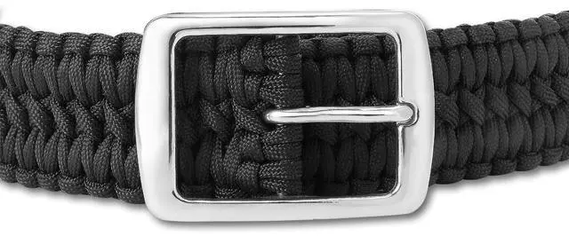 Alt view image 5 of 5 - STEEL HAWK Hand-Woven 550 Paracord EDC Outdoor Survival Belt, Stainless Steel Buckle - Black