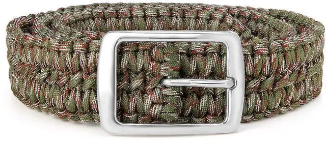 Main image of STEEL HAWK Hand-Woven 550 Paracord EDC Outdoor Survival Belt, Stainless Steel Buckle - Green