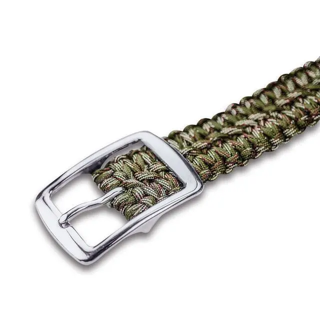 Alt view image 4 of 5 - STEEL HAWK Hand-Woven 550 Paracord EDC Outdoor Survival Belt, Stainless Steel Buckle - Green