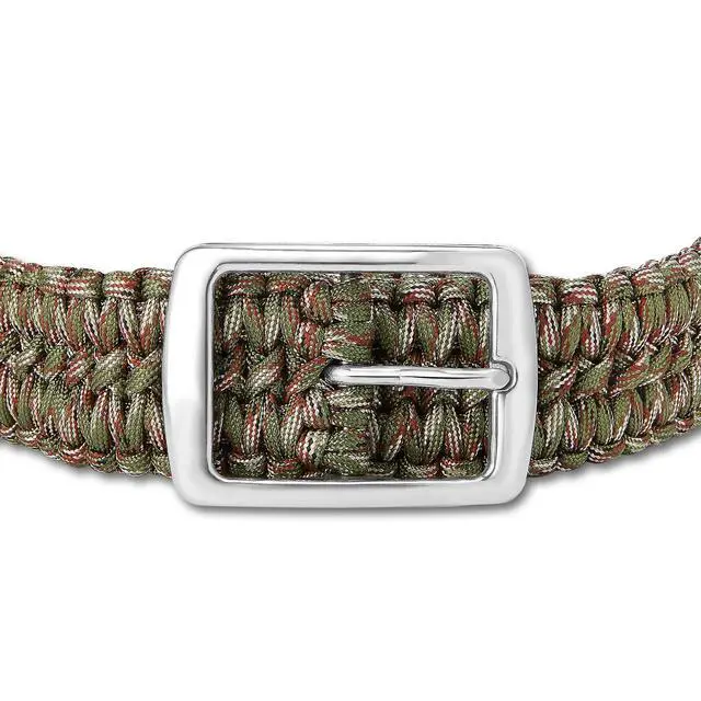 Alt view image 5 of 5 - STEEL HAWK Hand-Woven 550 Paracord EDC Outdoor Survival Belt, Stainless Steel Buckle - Green