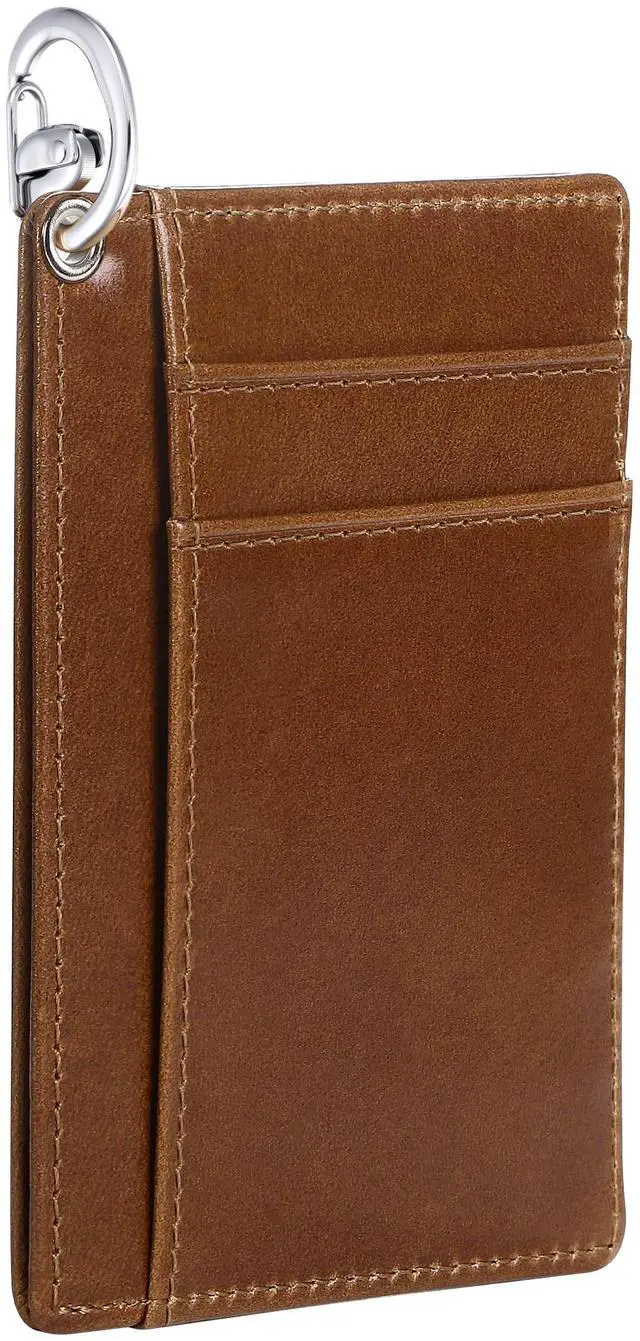 Main image of BISONDALE Men's RFID Blocking Slim Front Pocket Wallet Card Holder, Full Grain Leather - Brown
