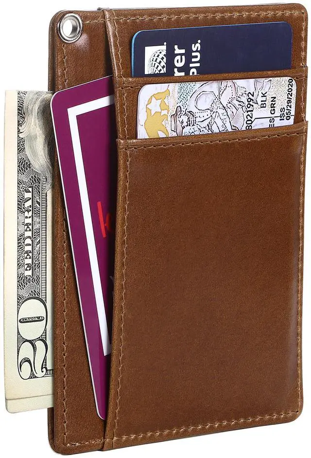 Alt view image 2 of 6 - BISONDALE Men's RFID Blocking Slim Front Pocket Wallet Card Holder, Full Grain Leather - Brown