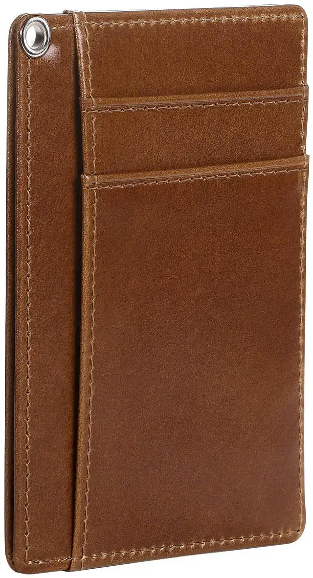 Alt view image 3 of 6 - BISONDALE Men's RFID Blocking Slim Front Pocket Wallet Card Holder, Full Grain Leather - Brown