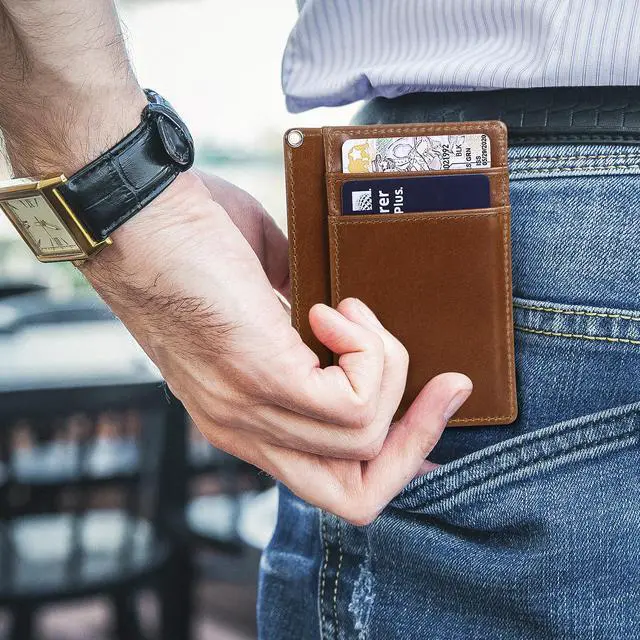 Alt view image 6 of 6 - BISONDALE Men's RFID Blocking Slim Front Pocket Wallet Card Holder, Full Grain Leather - Brown