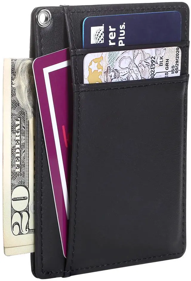 Alt view image 2 of 6 - BISONDALE Men's RFID Blocking Slim Front Pocket Wallet Card Holder, Full Grain Leather - Black