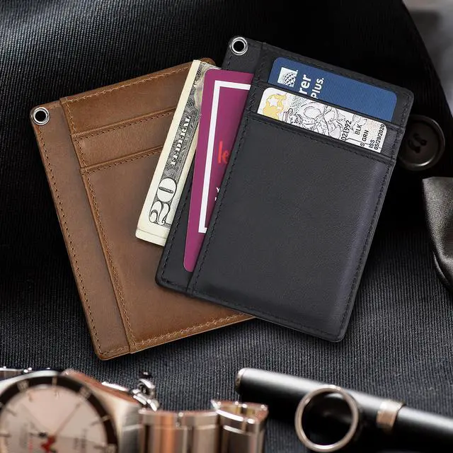 Alt view image 5 of 6 - BISONDALE Men's RFID Blocking Slim Front Pocket Wallet Card Holder, Full Grain Leather - Black