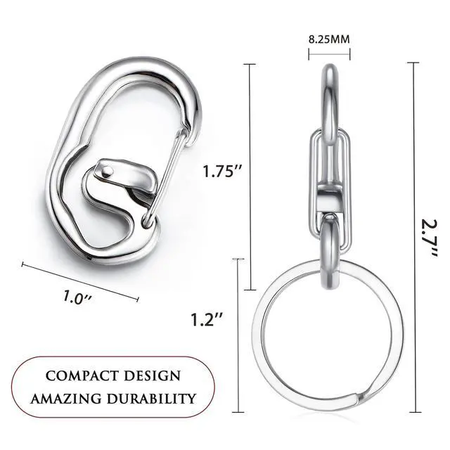 Alt view image 2 of 5 - STEEL HAWK 1.75" Stainless Steel Double Lock Carabiner Keychain Clip for Camping & EDC - 2 Closed Loop Clips