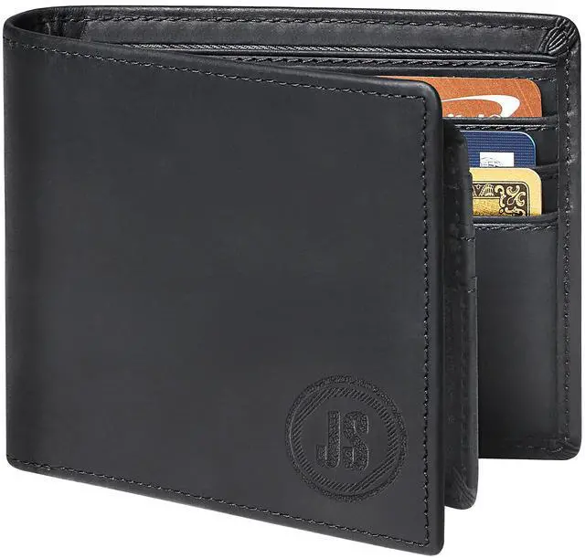 Main image of BISONDALE Men's RFID Blocking Slim Bifold Wallet, Full Grain Crazy Horse Leather Card Holder - Black