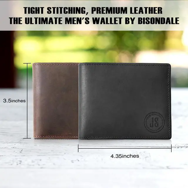Alt view image 2 of 6 - BISONDALE Men's RFID Blocking Slim Bifold Wallet, Full Grain Crazy Horse Leather Card Holder - Black