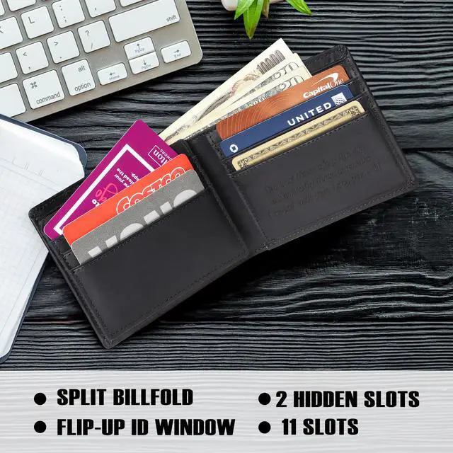 Alt view image 3 of 6 - BISONDALE Men's RFID Blocking Slim Bifold Wallet, Full Grain Crazy Horse Leather Card Holder - Black
