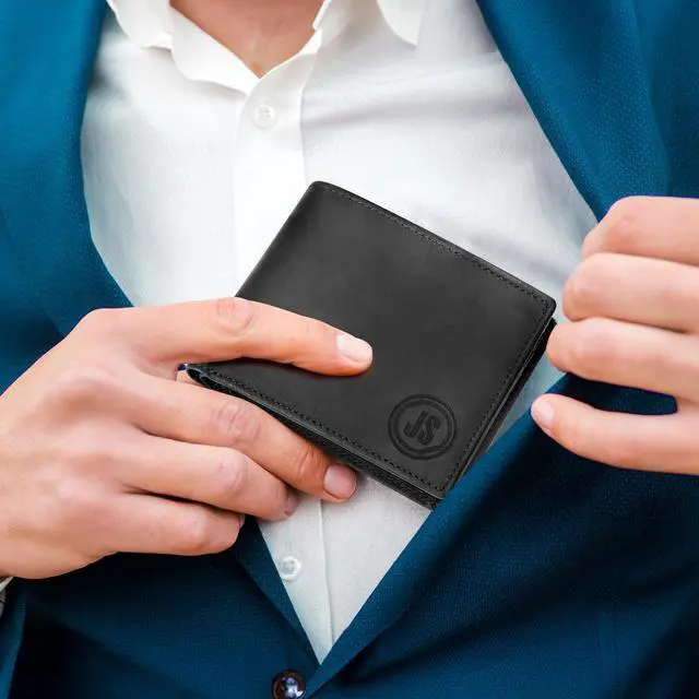 Alt view image 5 of 6 - BISONDALE Men's RFID Blocking Slim Bifold Wallet, Full Grain Crazy Horse Leather Card Holder - Black