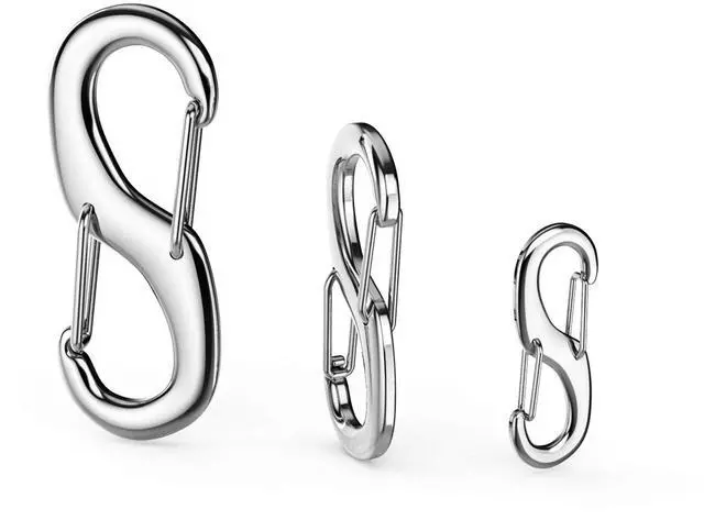 Main image of STEEL HAWK S-Shaped Stainless Steel Double Carabiner Clip Snap Hooks, 3-Piece Set (S/M/L)