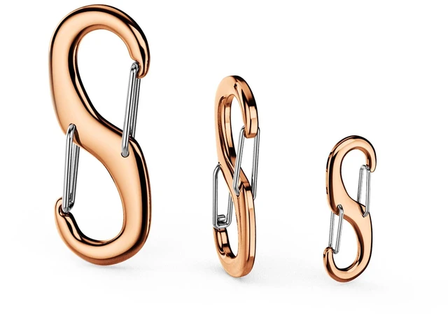 Main image of STEEL HAWK S-Shaped Stainless Steel Double Carabiner Clip Snap Hooks, 3-Piece Set (S/M/L) PVD Rose Gold
