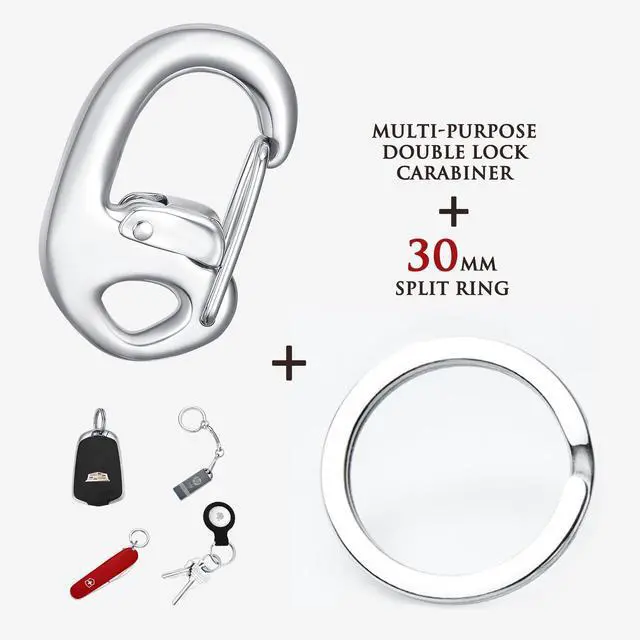 Alt view image 2 of 7 - STEEL HAWK Fliplock Stainless Steel Locking Carabiner Clip Keychain Hook