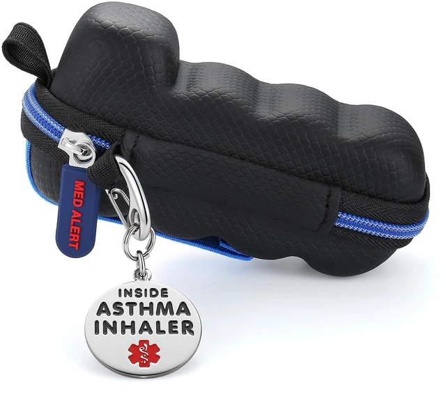 Alt view image 3 of 7 - Divoti Asthma Inhaler Travel Case Protective Storage Pouch Keychain Carabiner - Black