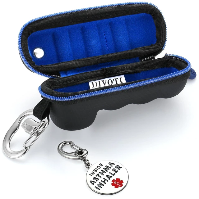 Alt view image 4 of 7 - Divoti Asthma Inhaler Travel Case Protective Storage Pouch Keychain Carabiner - Black