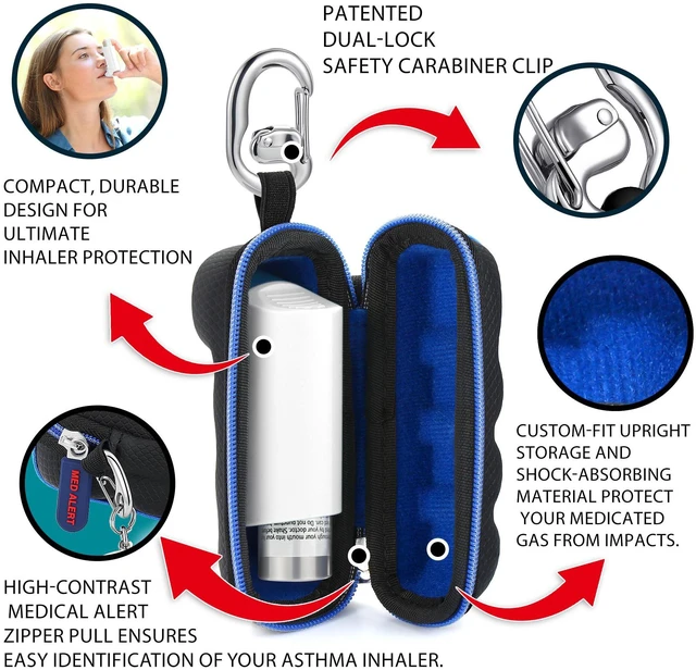 Alt view image 2 of 7 - Divoti Asthma Inhaler Travel Case Protective Storage Pouch Keychain Carabiner - Pink