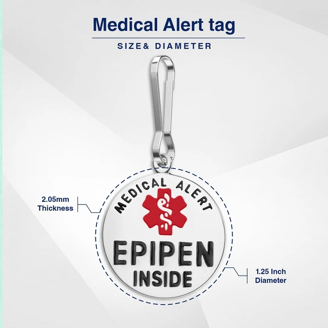 Alt view image 4 of 7 - Divoti EpiPen Inside Emergency Medical Alert Tag, 1.25" Stainless Steel Zipper Pull