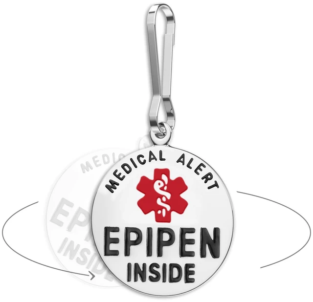 Main image of Divoti EpiPen Inside Emergency Medical Alert Tag, 1.25" Stainless Steel Zipper Pull