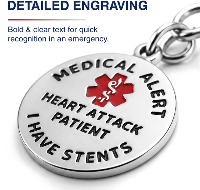 Alt view image 3 of 7 - Divoti Emergency Medical Alert ID Tag with Zipper Pull, Stainless Steel - Heart Attack & Stents