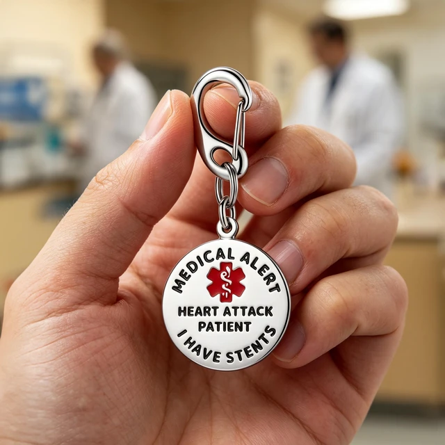 Alt view image 4 of 7 - Divoti Emergency Medical Alert ID Tag with Zipper Pull, Stainless Steel - Heart Attack & Stents