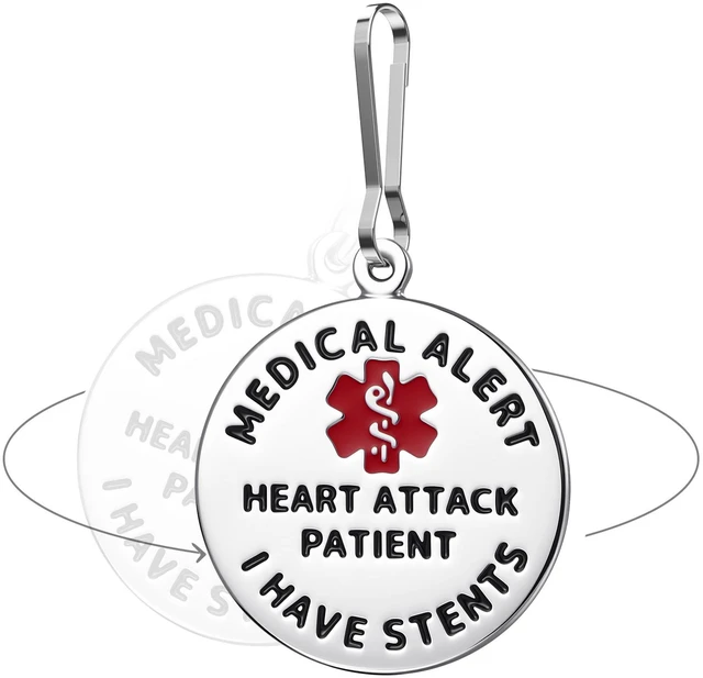 Main image of Divoti Emergency Medical Alert ID Tag with Zipper Pull, Stainless Steel - Heart Attack & Stents