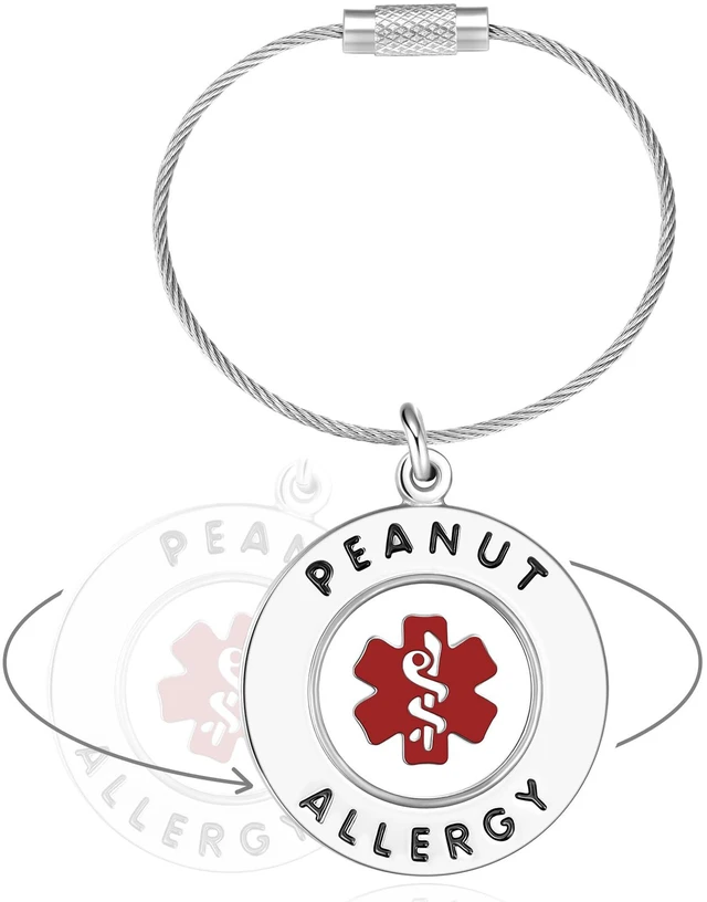 Main image of Divoti 1.25" Stainless Steel Peanut Allergy Emergency Medical Alert Bag Tag Cable Loop