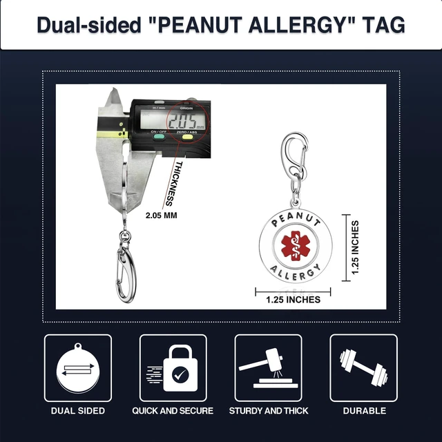 Alt view image 2 of 6 - Divoti 1.25" Stainless Steel Peanut Allergy Emergency Medical Alert Bag Tag Quick Clip