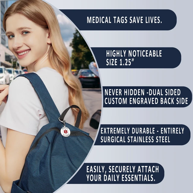Alt view image 3 of 6 - Divoti 1.25" Stainless Steel Peanut Allergy Emergency Medical Alert Bag Tag Quick Clip