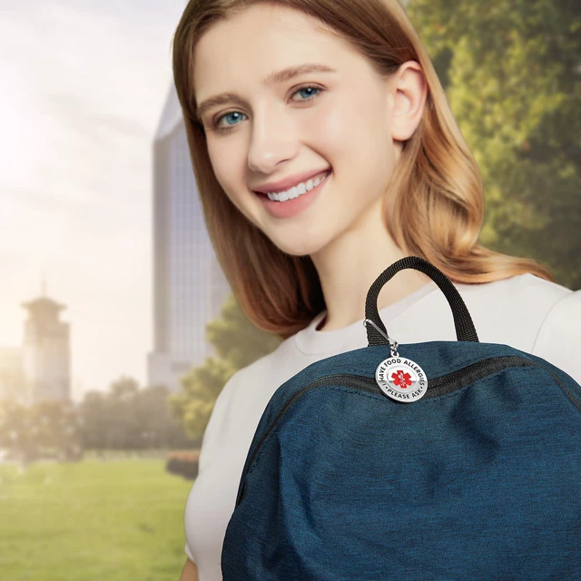 Alt view image 4 of 5 - Divoti 1.25" Stainless Steel Food Allergy Emergency Medical Alert Bag Tag Zipper Pull