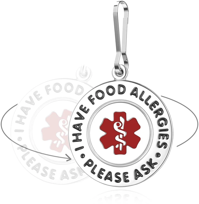 Main image of Divoti 1.25" Stainless Steel Food Allergy Emergency Medical Alert Bag Tag Zipper Pull