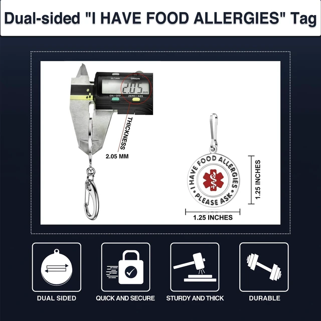 Alt view image 2 of 5 - Divoti 1.25" Stainless Steel Food Allergy Emergency Medical Alert Bag Tag Zipper Pull