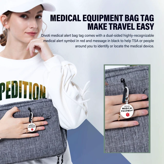 Alt view image 3 of 5 - Divoti 1.25" Stainless Steel Medical Equipment Travel Alert Bag Tag Zipper Pull