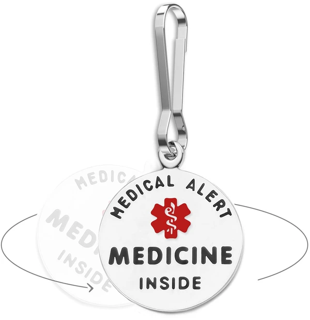 Main image of Divoti 1.25" 316L Stainless Steel Medicine Inside Emergency Medical ID Bag Tag Zipper Pull
