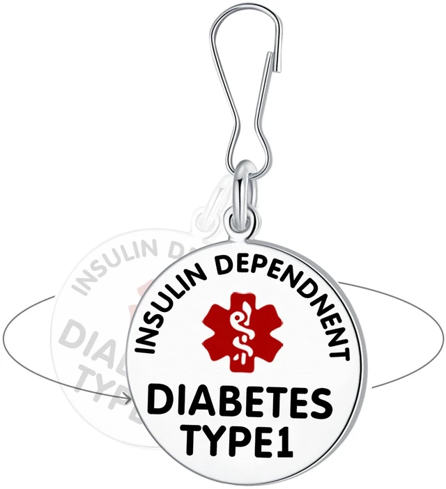 Main image of Divoti 1.25" Stainless Steel Type 1 Diabetes Emergency Medical Alert Bag Tag Zipper Pull