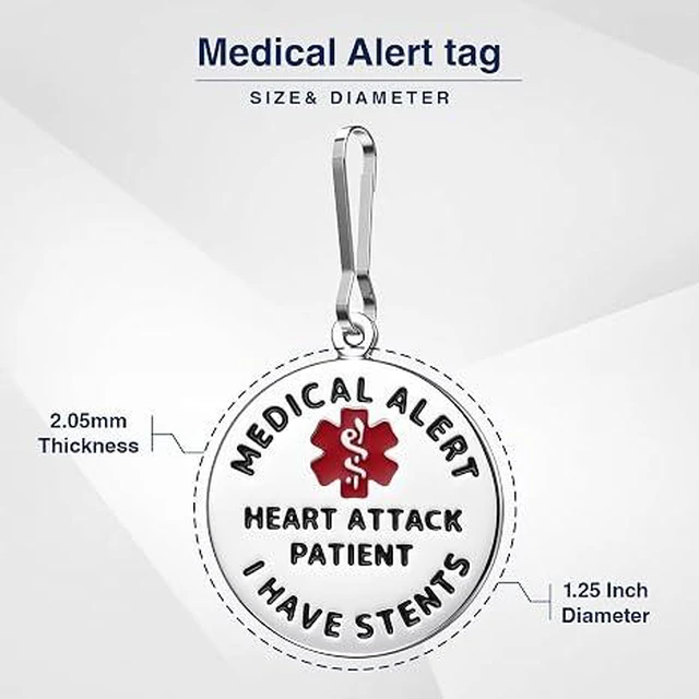 Alt view image 6 of 6 - Stainless Steel Medical ID Tag & Quick Clip, Heart Attack & Stents