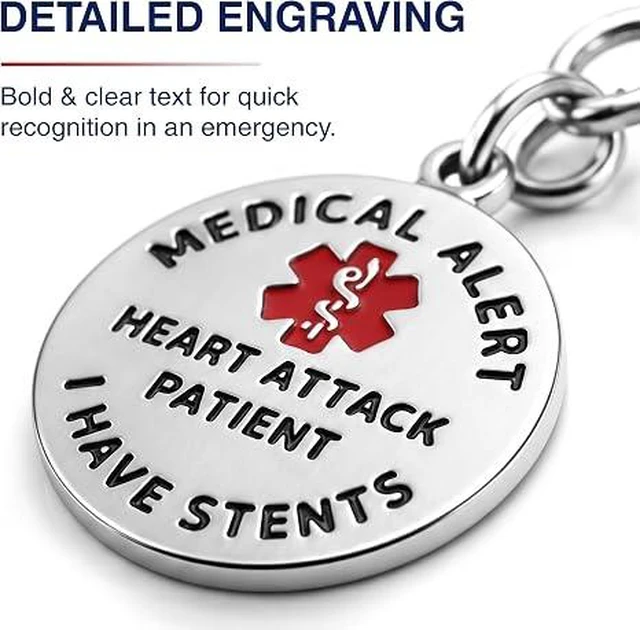Alt view image 2 of 6 - Stainless Steel Medical ID Tag & Quick Clip, Heart Attack & Stents