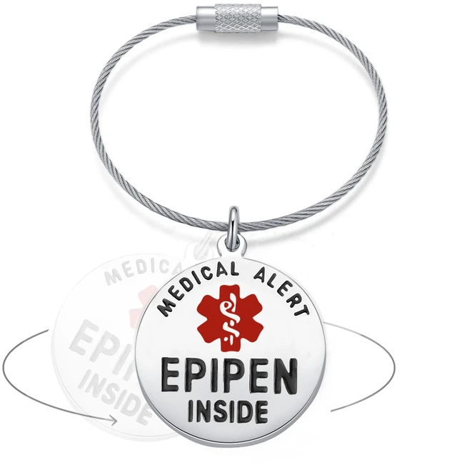 Main image of Divoti EpiPen Inside Medical Alert Tag, 1.25" Stainless Steel/Cable Loop