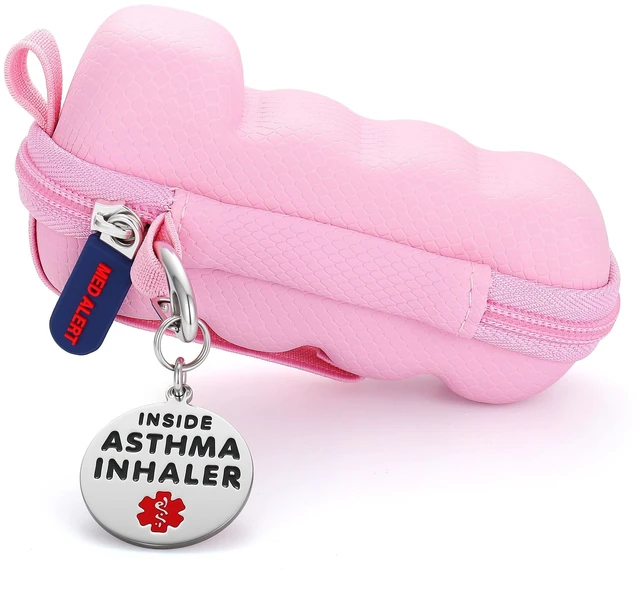 Alt view image 3 of 7 - Divoti Asthma Inhaler Travel Case with Clip-On Keychain Carabiner, Pink