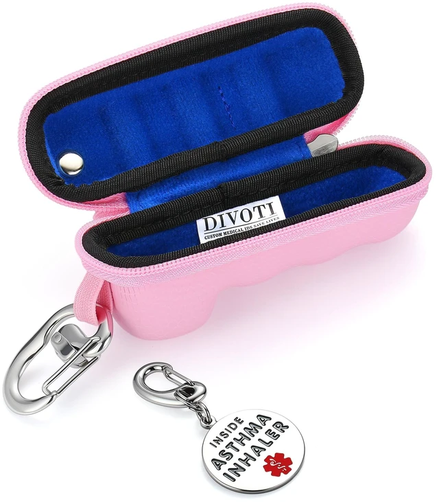 Alt view image 5 of 7 - Divoti Asthma Inhaler Travel Case with Clip-On Keychain Carabiner, Pink