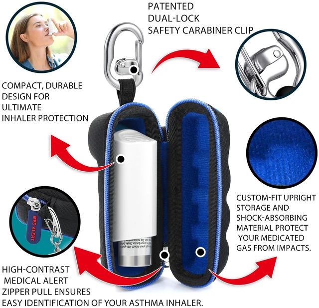 Alt view image 2 of 7 - Divoti Asthma Inhaler Travel Case with Clip-On Keychain Carabiner, Pink