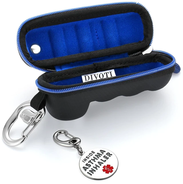 Alt view image 5 of 7 - Divoti Asthma Inhaler Travel Case with Clip-On Keychain Carabiner, Black