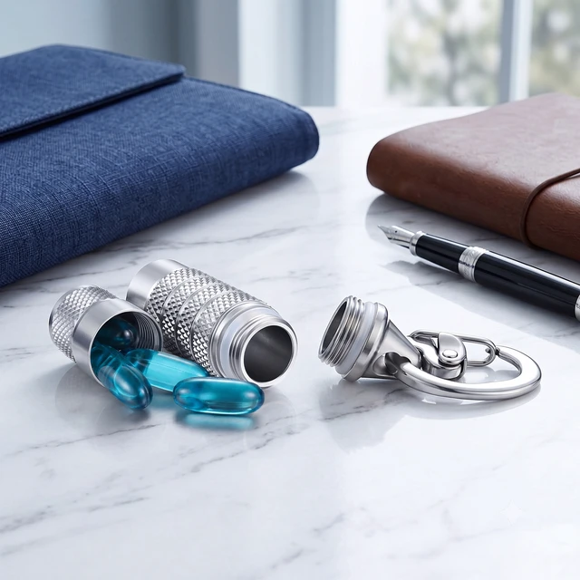 Alt view image 5 of 7 - Divoti Expandable Surgical Steel Pill Fob Keychain, Double Locking Clip